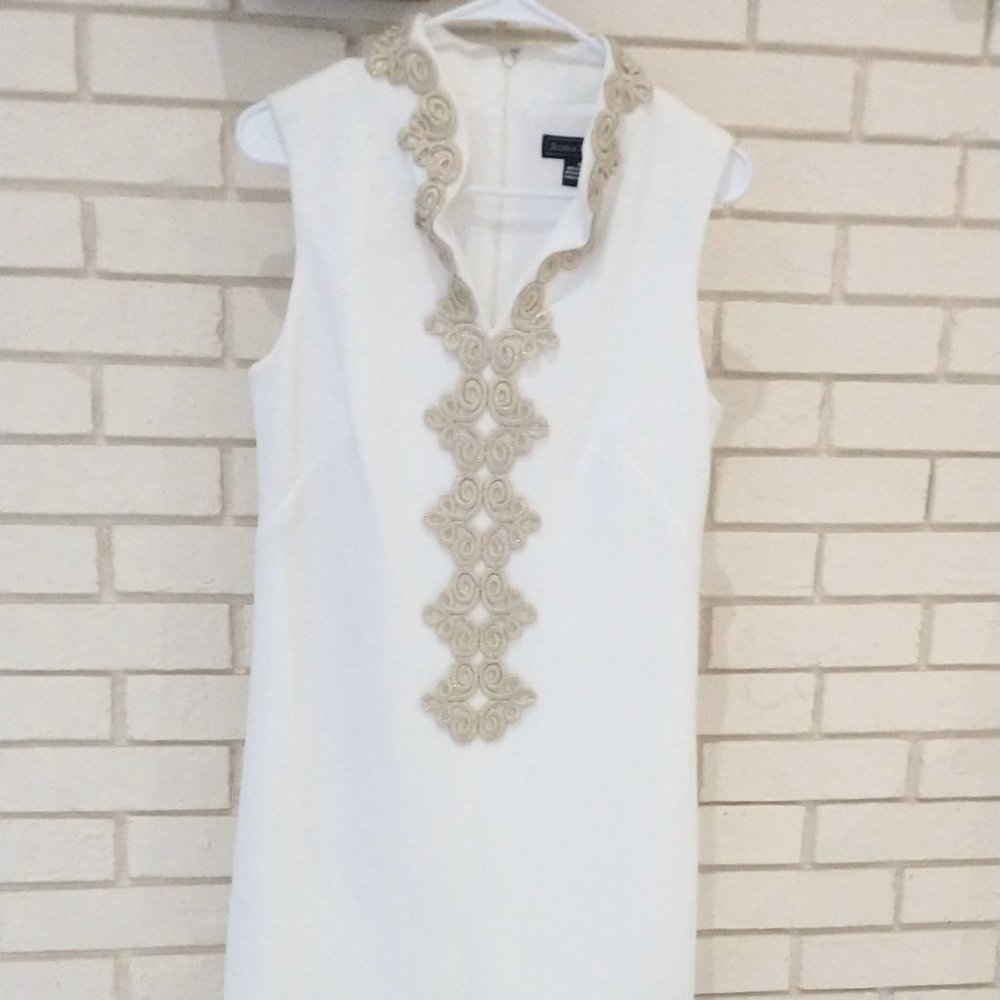 Jessica Howard White and Gold Sequence Dress!